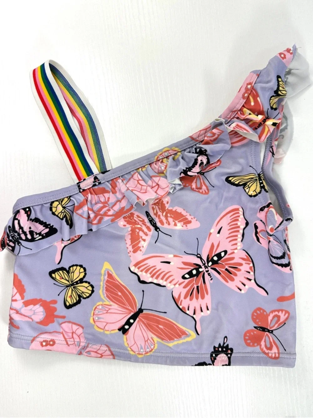 Hanna Andersson girls one-shoulder ruffle tankini swim set purple butterfly 6-7